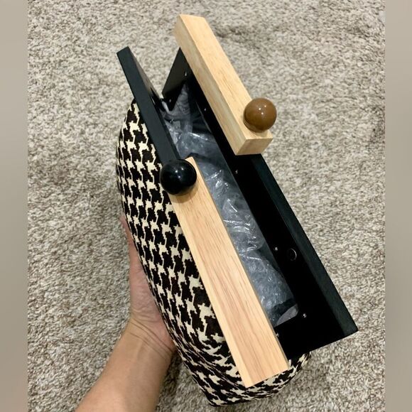 Houndstooth Real Hair-on-horsehide Handmade Wooden Frame Clutch/Shoulder Bag - Picture 13 of 15